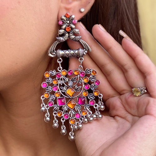 Afgani German Silver Oxidized Jhumki Earrings for Women (DESIGN 566)