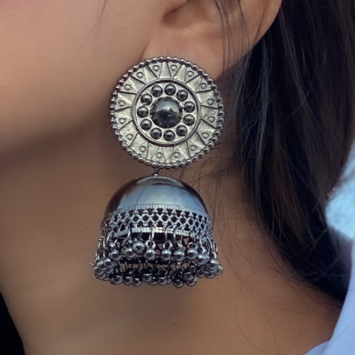 Afgani German Silver Oxidized Jhumki Earrings for Women (DESIGN 538)