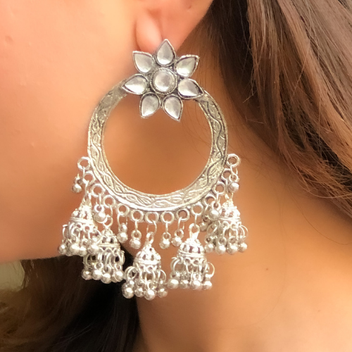 Afgani German Silver Oxidized Jhumki Earrings for Women (DESIGN 412)