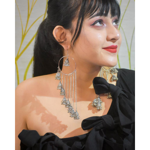Afgani German Silver Oxidized Jhumki Earrings for Women (DESIGN 26)