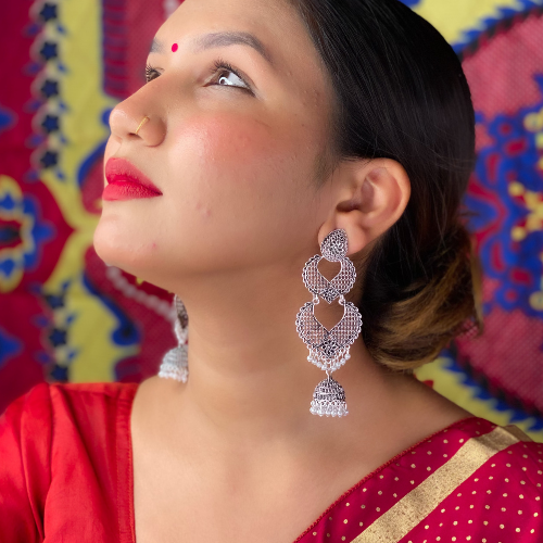 Afgani German Silver Oxidized Jhumki Earrings for Women (DESIGN 451)