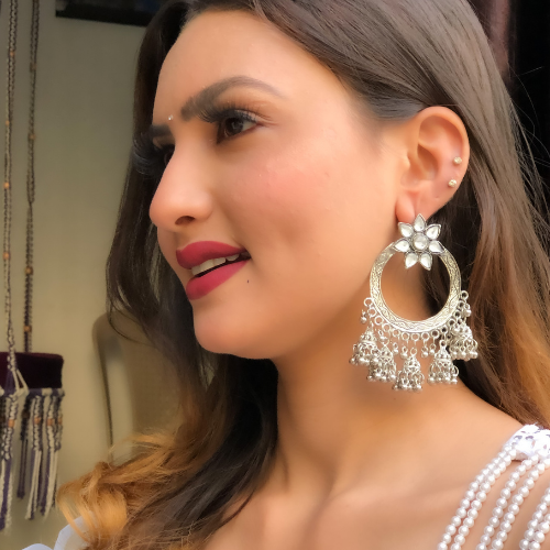 Afgani German Silver Oxidized Jhumki Earrings for Women (DESIGN 412)