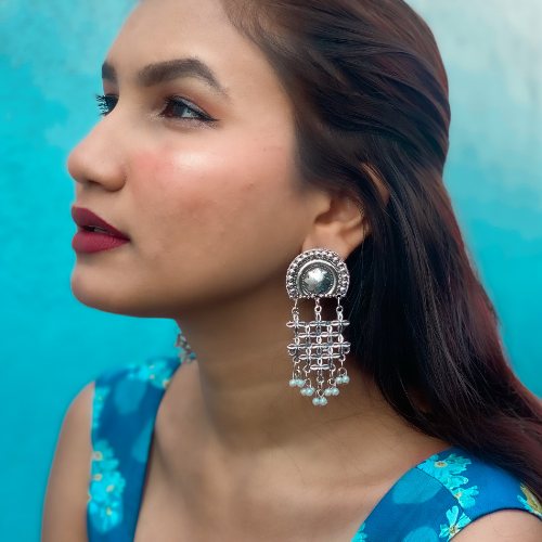 Afgani German Silver Oxidized Jhumki Earrings for Women (DESIGN 305)