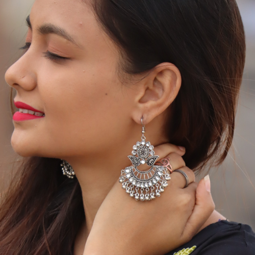 Afgani German Silver Oxidized Jhumki Earrings for Women (DESIGN 384)