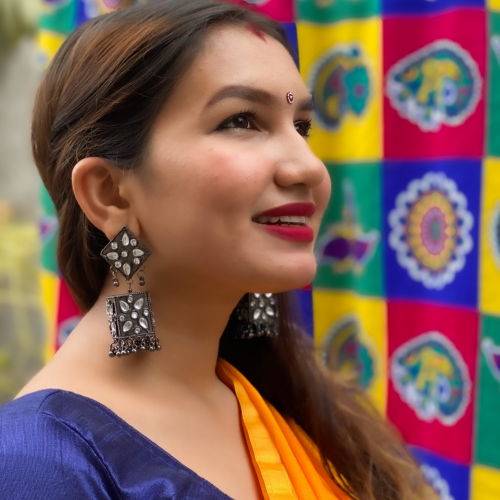 Afgani German Silver Oxidized Jhumki Earrings for Women (DESIGN 39)