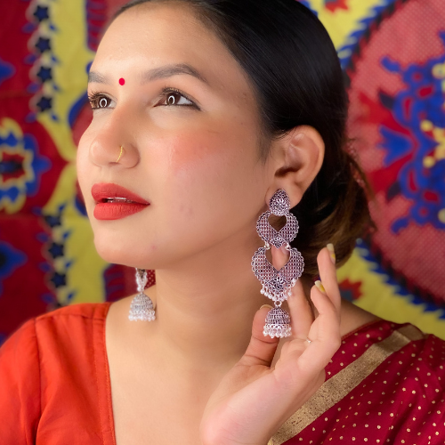 Afgani German Silver Oxidized Jhumki Earrings for Women (DESIGN 451)