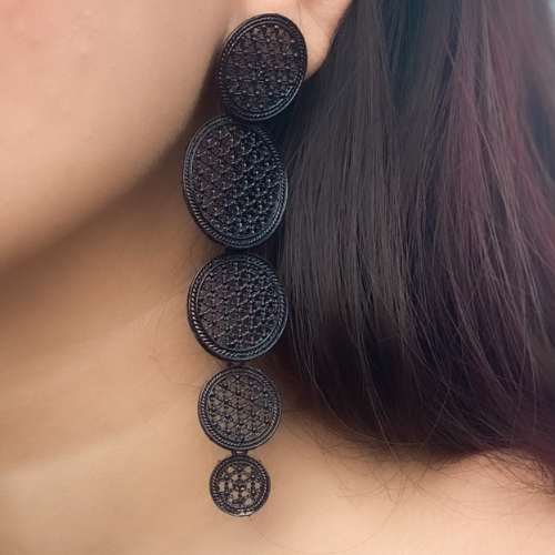 Black Circular Webbed Oxidised Jhumka (DESIGN 306)