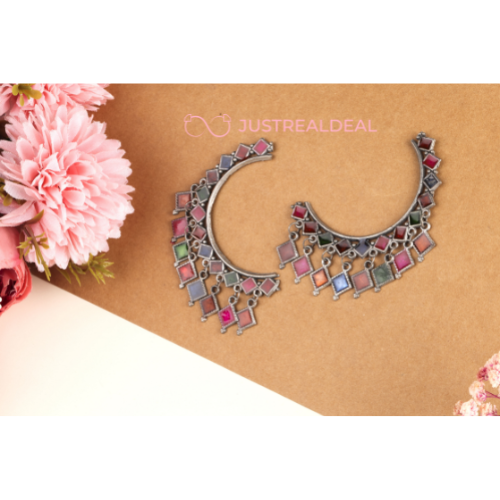Mosaic Arc Oxidised Jhumkis (DESIGN 480)