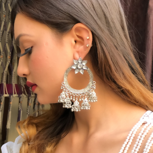 Afgani German Silver Oxidized Jhumki Earrings for Women (DESIGN 412)