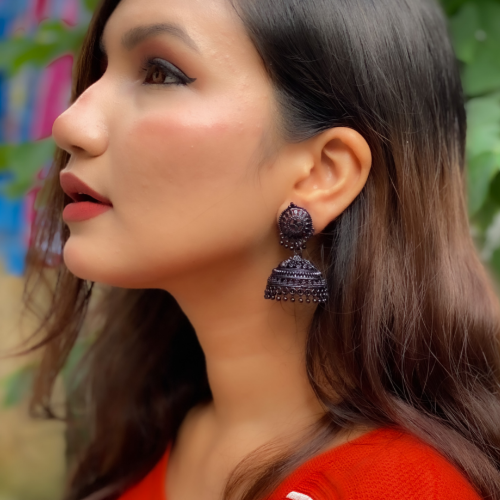 Afgani German Silver Oxidized Jhumki Earrings for Women (DESIGN 207)