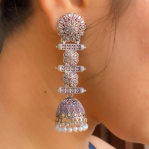 Afgani German Silver Oxidized Jhumki Earrings for Women (DESIGN 449)