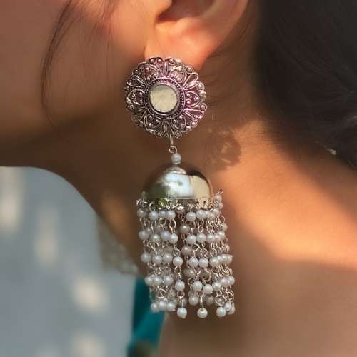 Afgani German Silver Oxidized Jhumki Earrings for Women (DESIGN 241)