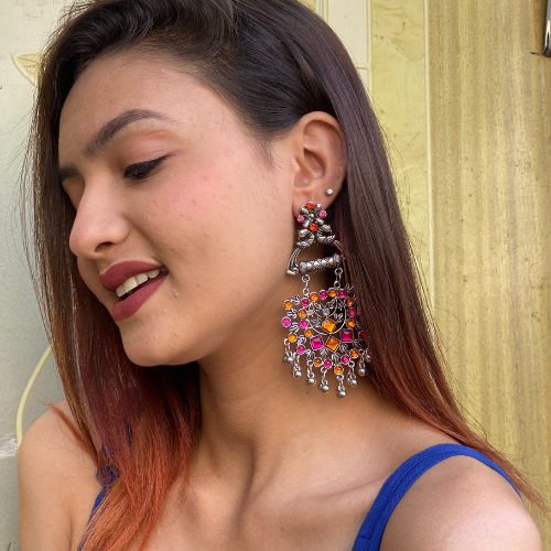 Afgani German Silver Oxidized Jhumki Earrings for Women (DESIGN 566)