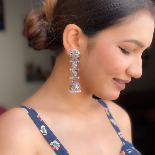 Afgani German Silver Oxidized Jhumki Earrings for Women (DESIGN 449)