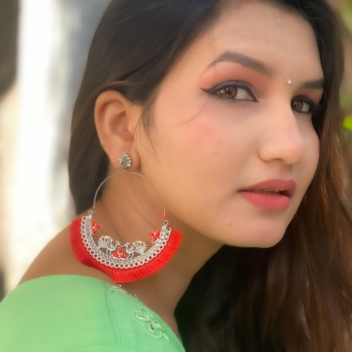 Red Fringe Hoop Earrings (DESIGN 245)