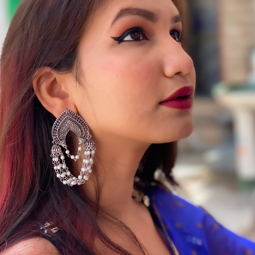Afgani German Silver Oxidized Jhumki Earrings for Women (DESIGN 343)
