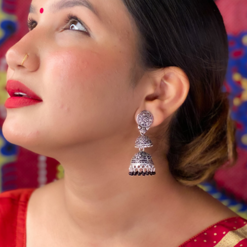 Gilded Garden Oxidised Jhumkis (DESIGN 411)