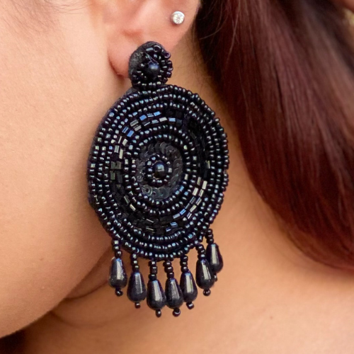 Black Dreamcatcher Embroidered Fashion Earrings (DESIGN 523)