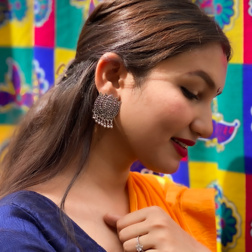 Afgani German Silver Oxidized Jhumki Earrings for Women (DESIGN 40)