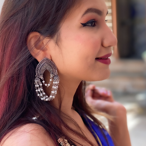 Afgani German Silver Oxidized Jhumki Earrings for Women (DESIGN 343)