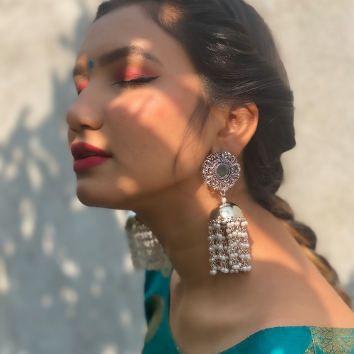 Afgani German Silver Oxidized Jhumki Earrings for Women (DESIGN 241)