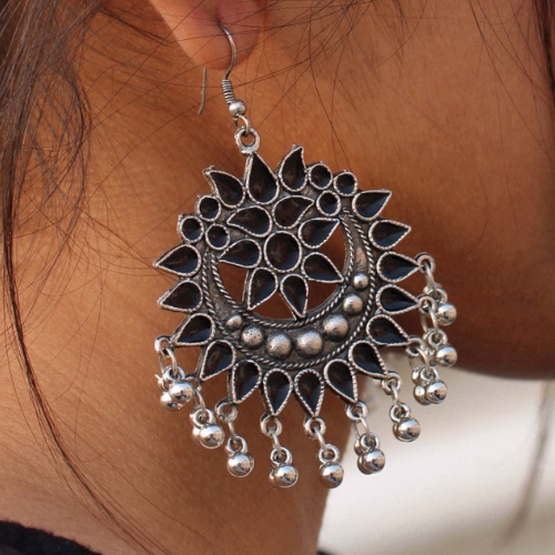 Afgani German Silver Oxidized Jhumki Earrings for Women (DESIGN 266)