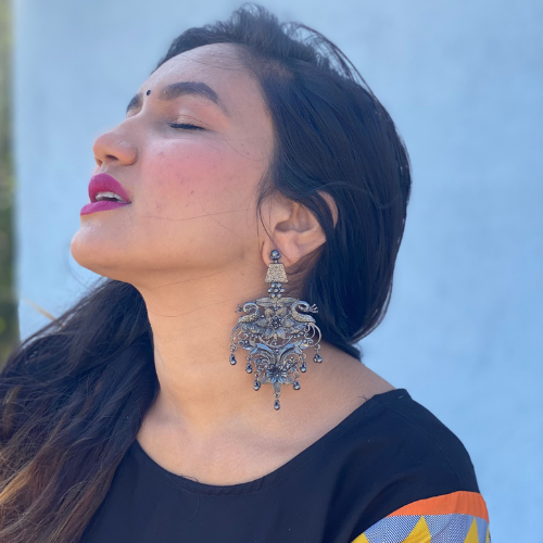 Peacock Templar Oxidised Jhumka (DESIGN 307)