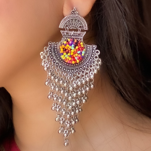 Afgani German Silver Oxidized Jhumki Earrings for Women (DESIGN 393)