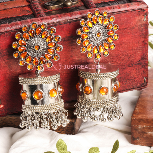 Afgani German Silver Oxidized Jhumki Earrings for Women (DESIGN 481)