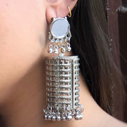 Afgani German Silver Oxidized Jhumki Earrings for Women (DESIGN 422)