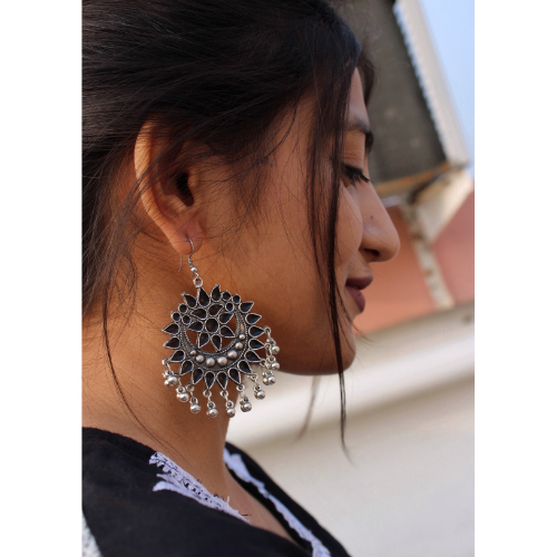 Afgani German Silver Oxidized Jhumki Earrings for Women (DESIGN 266)