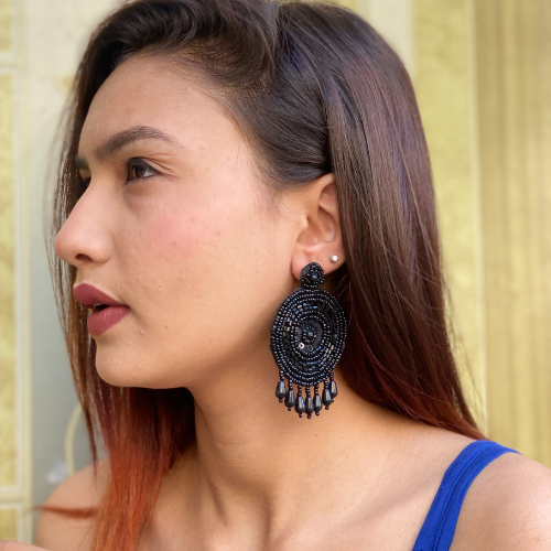 Black Dreamcatcher Embroidered Fashion Earrings (DESIGN 523)
