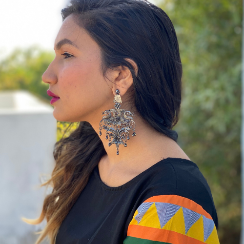 Peacock Templar Oxidised Jhumka (DESIGN 307)