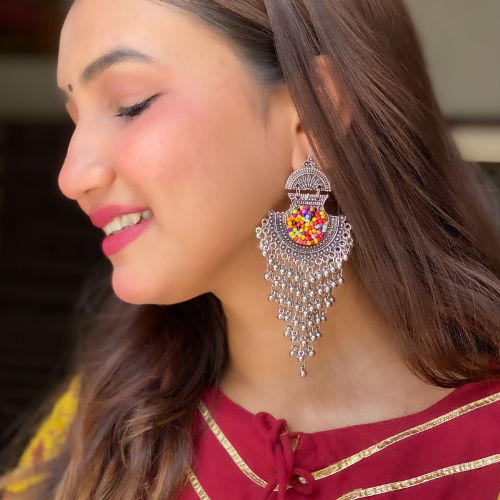 Afgani German Silver Oxidized Jhumki Earrings for Women (DESIGN 393)