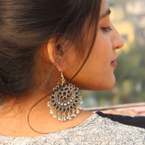 Afgani German Silver Oxidized Jhumki Earrings for Women (DESIGN 266)