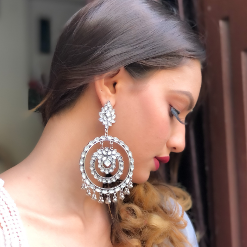 Afgani German Silver Oxidized Jhumki Earrings for Women (DESIGN 159)