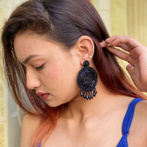 Black Dreamcatcher Embroidered Fashion Earrings (DESIGN 523)
