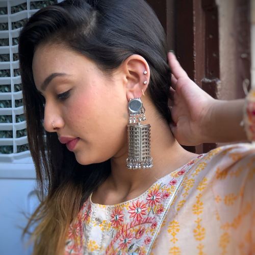 Afgani German Silver Oxidized Jhumki Earrings for Women (DESIGN 422)