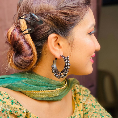 Belled Circlet Hoop Oxidised Jhumkis (DESIGN 368)
