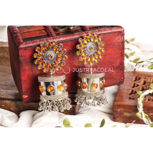 Afgani German Silver Oxidized Jhumki Earrings for Women (DESIGN 481)