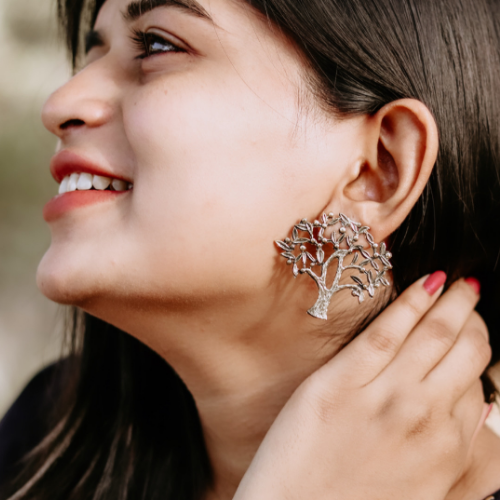 Blooming Grace Oxidised Jhumkis (DESIGN 370)
