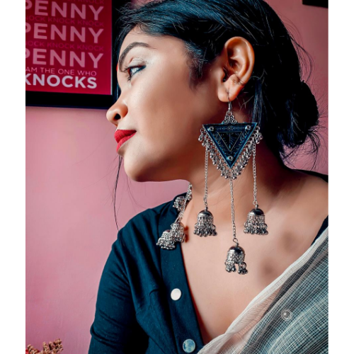 Triangle Oxidised Blue Jhumka (DESIGN 01)