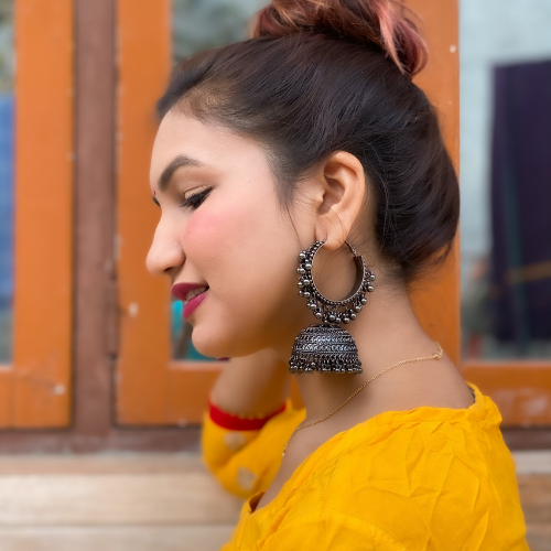 Afgani German Silver Oxidized Jhumki Earrings for Women (DESIGN 333)
