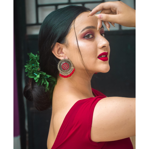Red Circular Oxidize Jhumki (DESIGN 011)