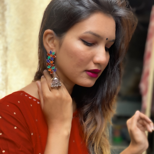 Afgani German Silver Oxidized Jhumki Earrings for Women (DESIGN 213)