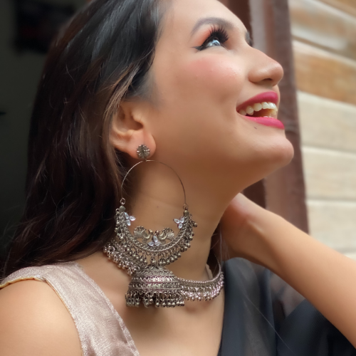 Peacock Hooped Oxidised Jhumkas (DESIGN 127)