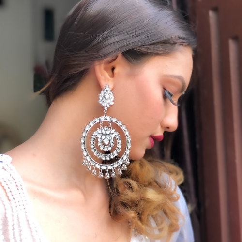 Afgani German Silver Oxidized Jhumki Earrings for Women (DESIGN 159)