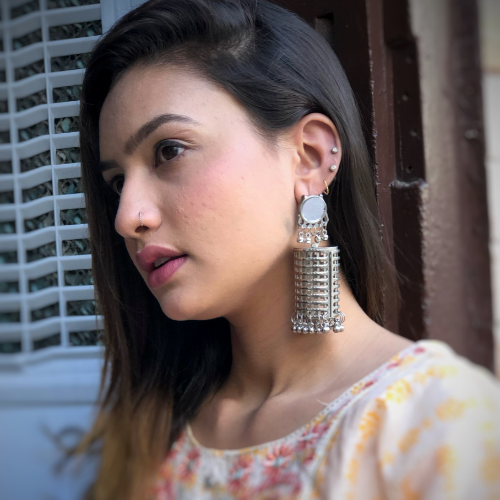 Afgani German Silver Oxidized Jhumki Earrings for Women (DESIGN 422)