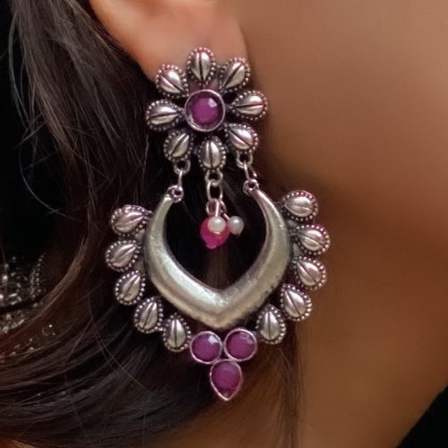 Afgani German Silver Oxidized Jhumki Earrings for Women (DESIGN 129)