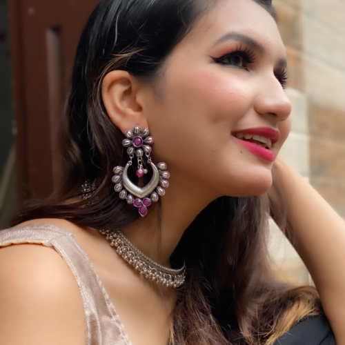 Afgani German Silver Oxidized Jhumki Earrings for Women (DESIGN 129)